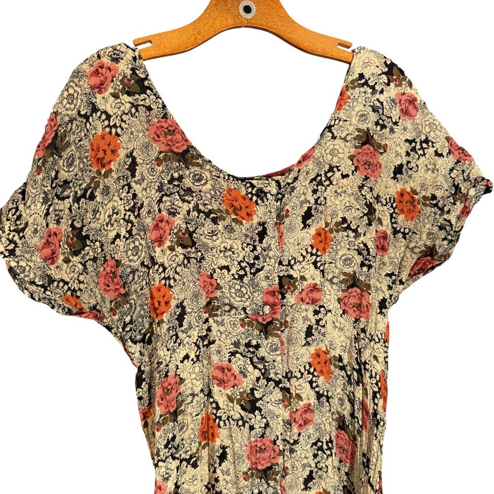 Vintage Floral Midi Dress Retro Roses Rockabilly L - Picture 3 of 8